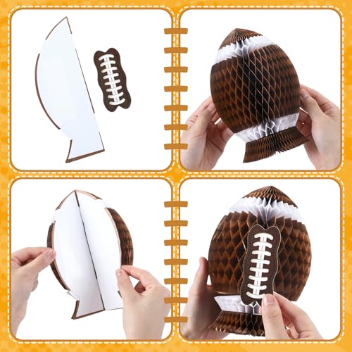 Fourluoo 3Pcs Football Party Decorations Large Football Honeycomb Centerpieces 3D Ball Table Decor Sports Ball Paper Honey...