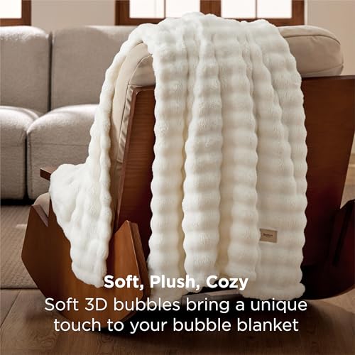 Bedsure 3D Fleece Bubble Blanket for Couch - GentleSoft White Throw Blanket for Sofa Bed Room Decor - Luxury Soft Cozy Gif...