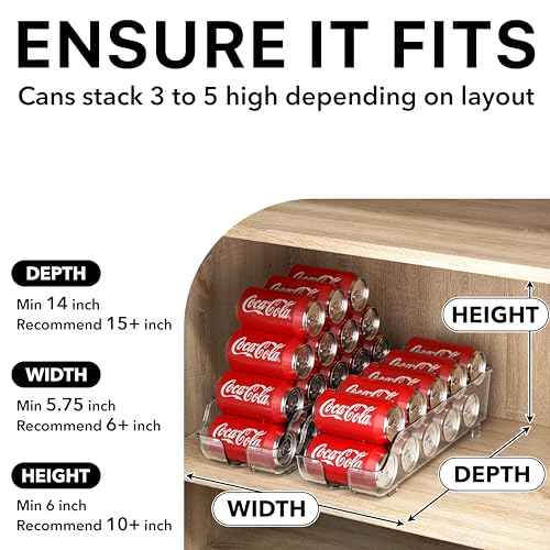 Simple Houseware Soda Can Organizer and Dispenser for Refrigerator / Pantry, Clear, Set of 2