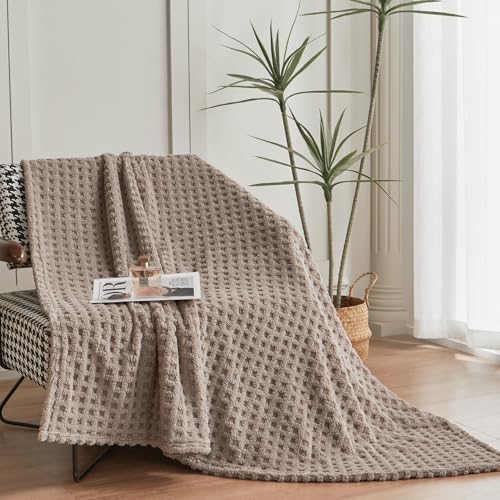 Serenhom Soft Cozy Fuzzy Fleece Throw Blanket, Waffle Light Taupe, 50x60 Inches – Lightweight, Fluffy, and Warm 3D Jacquar...