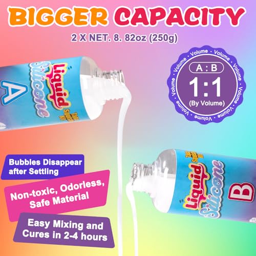 JOICEE Taba Squishy Kit, DIY Squishy Making Kit 18OZ 1:1 AB Liquid Silicone with 6 Molds for Make Your Own Super Soft Squi...