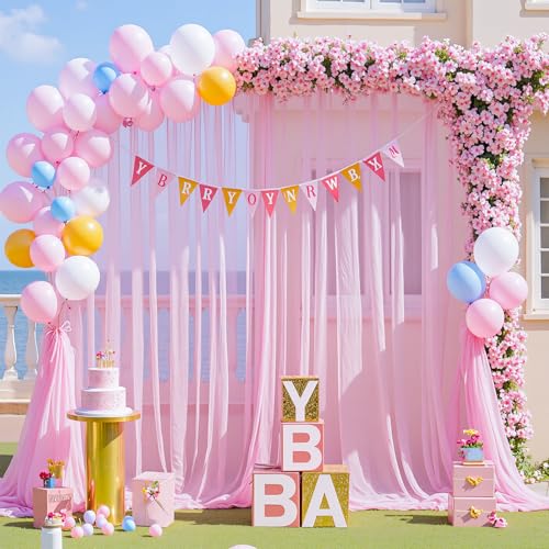 Pink Tulle Backdrop Curtain for Parties Girls Baby Shower 10ft X 8ft Light Pink Sheer Backdrop Curtains for Birthday Party...