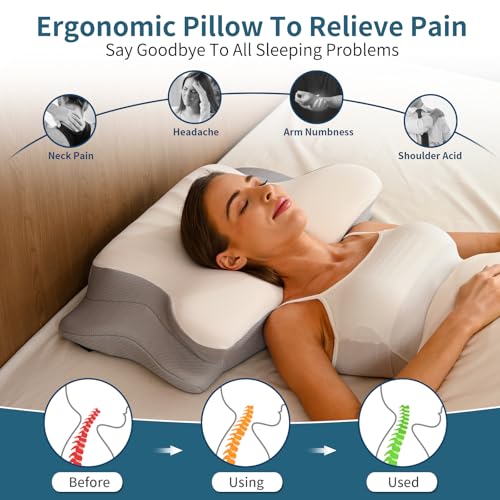 Cervical Neck Pillow for Pain Relief, Ergonomic Pillow Side Sleeper Pillow for Sleeping, Contour Memory Foam Pillows with ...