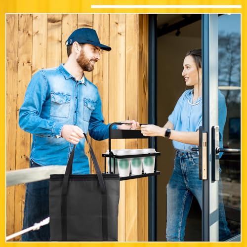Reusable 6 Cup Drink Carrier with Handle and Insulated Bag for Hot and Cold Drink/Food, Foldable Plastic Cup Holder and La...
