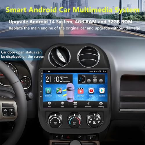 for Jeep Compass Patriot Radio Upgrade 2010-2016: 4G+32G Android 14 Car Stereo with Wireless CarPlay Android Auto - 10.1 I...