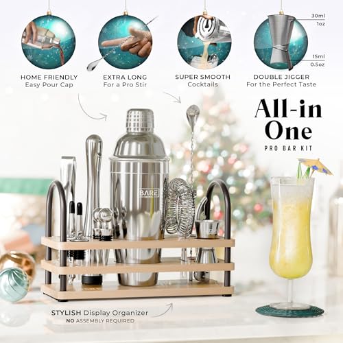 BARE BARREL® Mixology Bartender Kit Bar Set | 14-Piece Cocktail Shaker Set | Martini Barware Mixing Tools for Home Bartend...