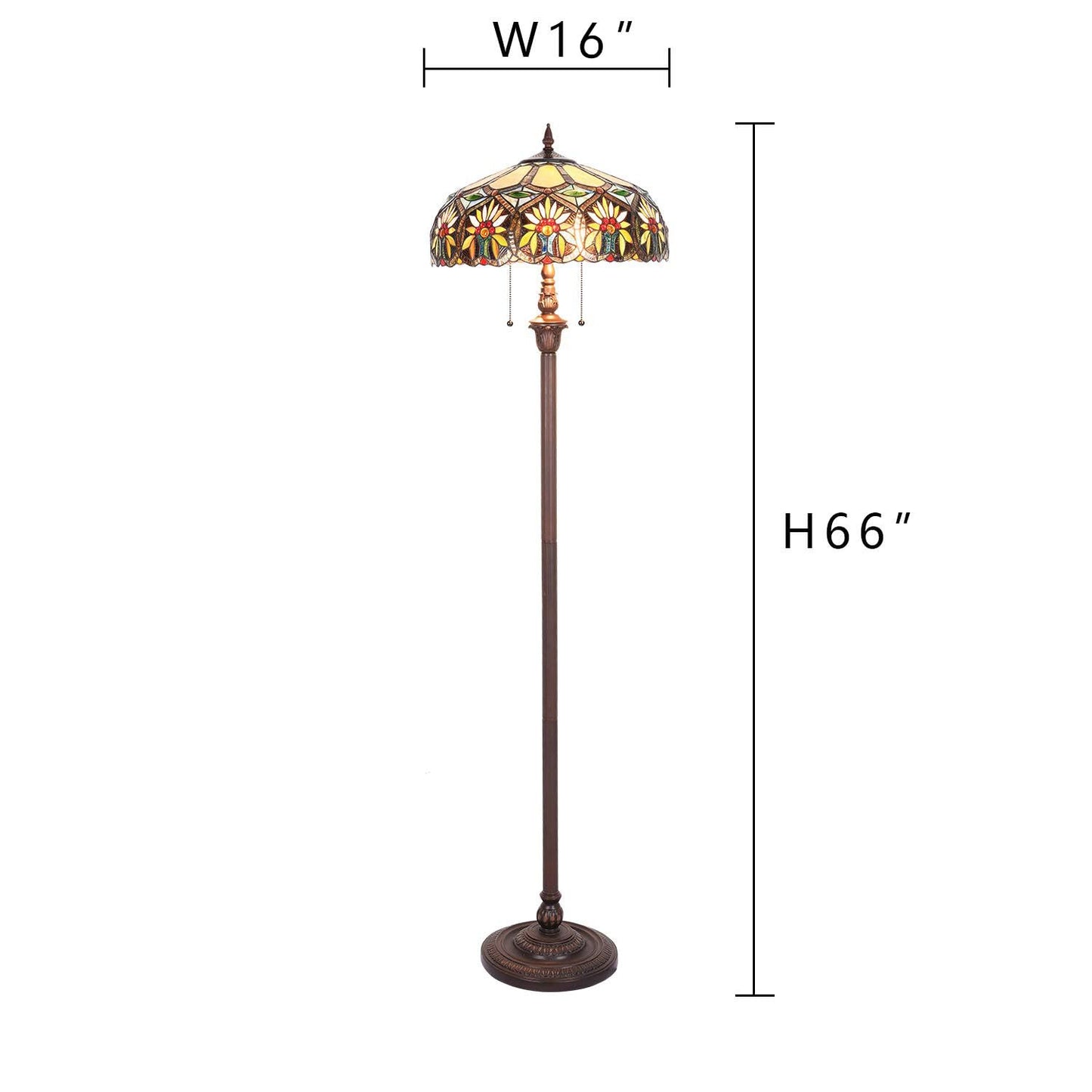 Capulina Tiffany Lamp Stained Glass Floor Lamp 2-Light 16X16X66 Inches Sunflower Style Standing Light for Living Room Bedroom Home Office