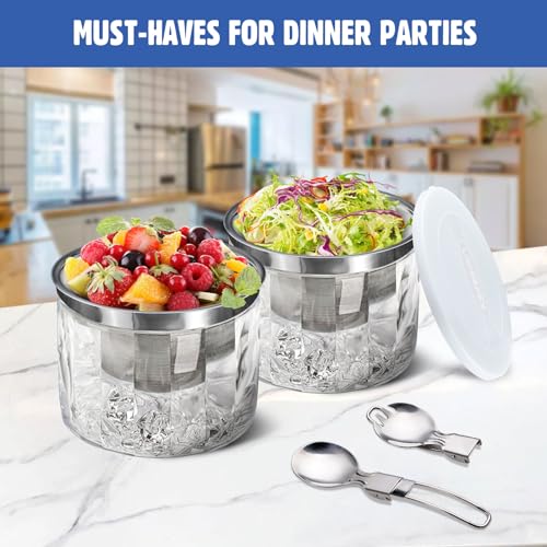 LIMOEASY Chilled Dip Bowl (4 Pack), 25oz Ice Serving Bowl with Lid for Parties, Cold Serving Dish for Hummus, Salsa, Guaca...