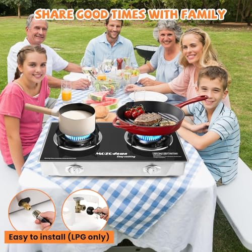 MOZODAWN 2 Burner Propane Stove Outdoor Portable Gas Stove, 30000 BTU Propane Burner with Cast Iron Honeycomb Stove Head, ...