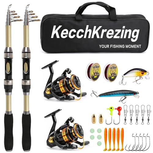 KecchKrezing Telescopic Fishing Rod and Reel Combo – Collapsible 5.9ft Fishing Pole with Spinning Reel & Carry Bag, Travel...