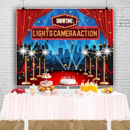 Lights Camera Action Backdrop 10x8ft Movie Night Theme Red Carpet Awards Ceremony Decorations Photography Background Dres...