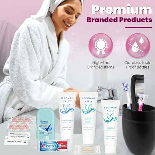 Trektote Travel Toiletry Kit For Women ? (100 Pack) 12 Piece Set Of Travel Size Toiletries, TSA Compliant, Travel Essentials, Includes Shampoo And Conditioner, Body Wash, Toiletry Bag & More