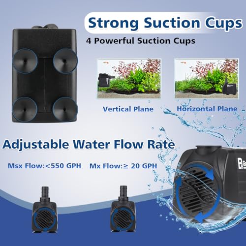 BeGreenPro 550GPH Submersible Water Pump(2000L/H 30W), Adjustable Ultra Quiet Fountain Pump with 4 Nozzles 7.2ft High Lift...
