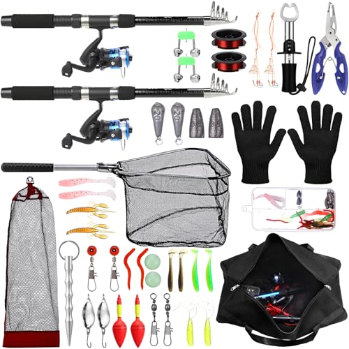 MiniInflat Telescopic Fishing Rod and Reel Combo, 6.89ft 2pcs Collapsible Rod with Plier Lip Gripper Lures Carrier Bag Pr...