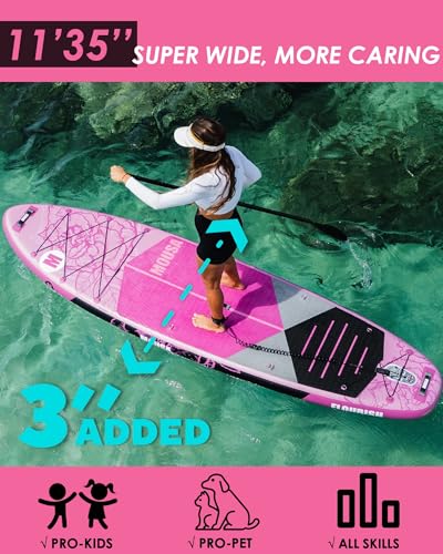 MOUSA 11'6“x35 Extra Wide Inflatable Stand Up Paddle Board, Stable Long SUP for 2 People/Family, Shoulder Strap, 3/5 Handl...