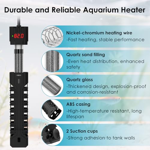 Devopet 200W Aquarium Heater, Adjustable Fish Tank Heater, with Digital Display, Overheat Protection & Dry Run Protection,...