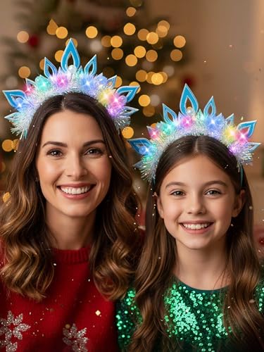 Woeoe Light Up Christmas Headband Costume Crown Headband Party Glow Xmas Hair Accessories for Women