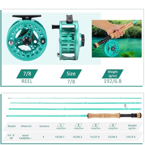 Sougayilang Fly Fishing Combo, 4 Piece Fly Rod and CNC Machined Aluminum Alloy Reel Complete Starter Package with Rod Bag