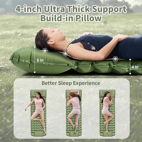 WILDOMS Sleeping Pad for Camping - 4” Thick Inflatable Camping Mat with Built-in Pump & Pillow, Ultralight Self Inflating ...