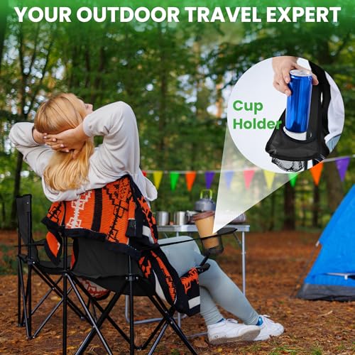 2 Pack Portable Camping Chairs Folding Lawn Chair Outdoor Lightweight Beach Chair with Cup Holder & Carry Bag for Outside ...