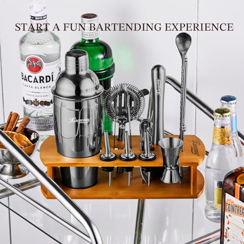 KITESSENSU Cocktail Shaker Set Bartender Kit with Stand | Bar Set Drink Mixer Set with All Essential Bar Accessory Tools: ...