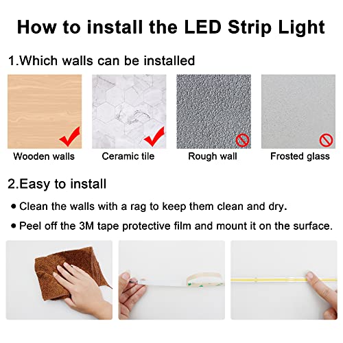 AXMOTUT COB LED Strip Light Warm White, High Bright LED Strips with 2400LEDs, RF Remote and UL Power Supply, 3000K Dimmabl...
