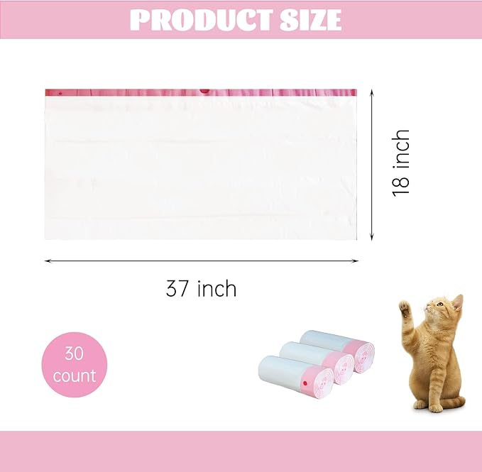 30 Count 37" x 18" Cat Litter Box Liners Large Drawstring Cat Litter Bags Pink Pan Liners for Pet Litter Tray