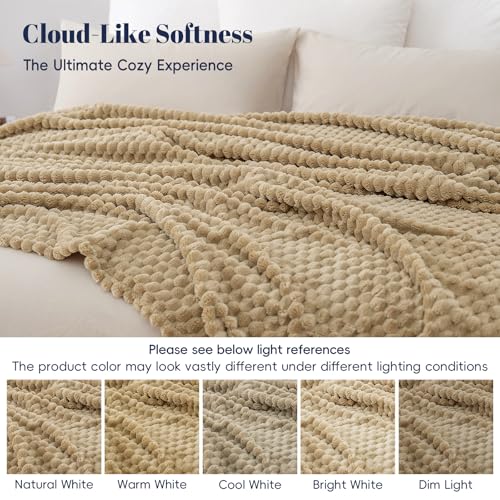 PHF Ultra Soft Flannel Fleece Blanket Queen Size, Lightweight 3D Jacquard Fleece Blanket, No Shedding, No Pilling, Luxury ...