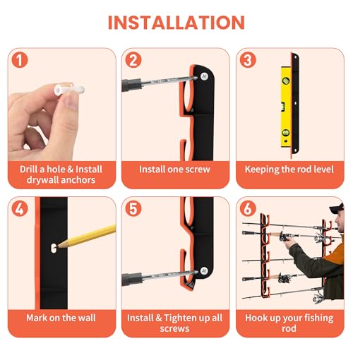 Gocozer Fishing Rod Holder for Garage, H5 Wall or Ceiling Mounted Fishing Pole Holders with Soft Protective Pad, Fishing R...
