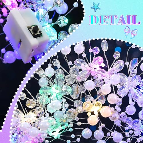 JEAIRTS Light Up Beaded Crown Headband Silver Glow Bridal Pearl Headpiece Flashing Costume Prom Hair Accessories for Women