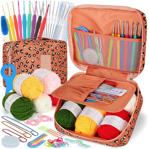Coopay Crochet Kit Beginners Crochet Hook Set with Crochet Yarn,58PCS Portable Crochet Set Ergonomic Crochet Hooks Travel ...