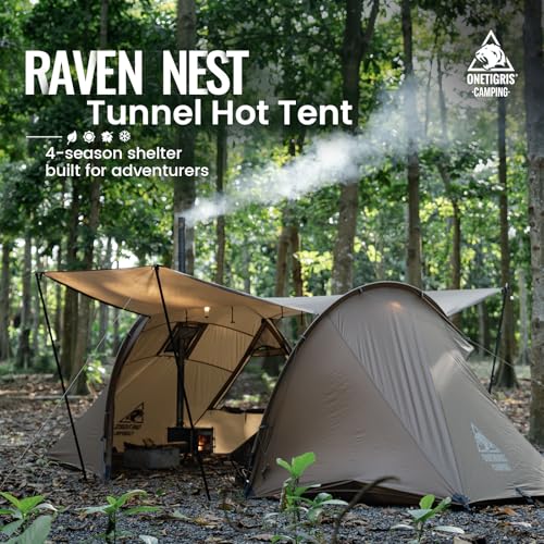 OneTigris Raven NEST Hot Tent with Stove Jack, Spacious Waterproof 2 Person Tunnel Tent for Camping, Hiking, Backpacking, ...