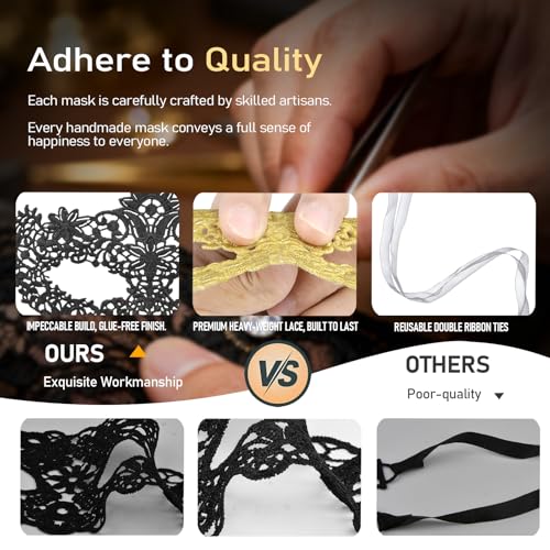 Hoshin Masquerade Mask for Women, Lace Venetian Masks with Feathers Mardi Gras Party Masks Costume