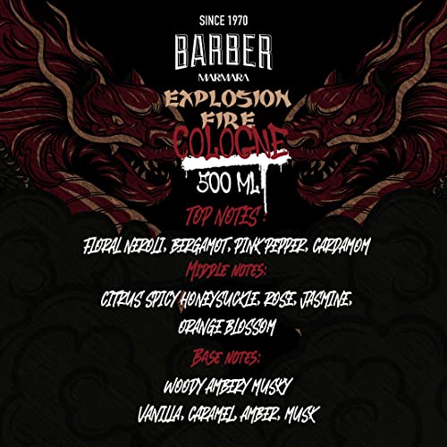 Marmara Barber Cologne - Best Choice of Modern Barbers and Traditional Shaving Fans Limited Edition Glass Bottle in Gift Box (500 ml, Explosion Fire)