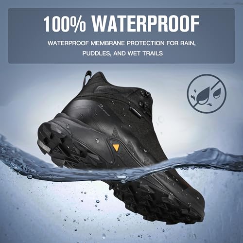 HUMTTO Men's Waterproof Hiking Boots Lightweight Breathable Mid Ankle Trekking Trail Shoes Anti-Slip Work Boots for Backpa...