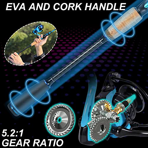 Sougayilang Spinning Combo, Medium Heavy Fishing Pole and 2000 Spinning Reel Set, Fishing Rod and Reel Commbo for Bass Fis...