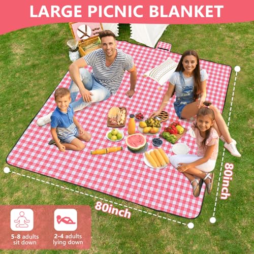 OBTANIM Extra Large Picnic Blanket 80 x 80 Inch Waterproof Foldable Beach Blankets Outdoor Picnic Mat for Camping Grass La...
