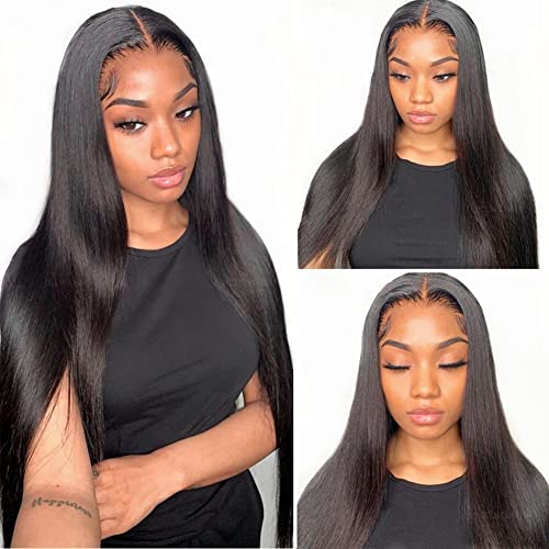 28Inch Straight 4x4 Lace Front Wigs for Black Women Glueless Human Hair Wear and Go Brazilian Virgin HD Transparent Lace Closure Wigs Pre Plucked with Baby Hair