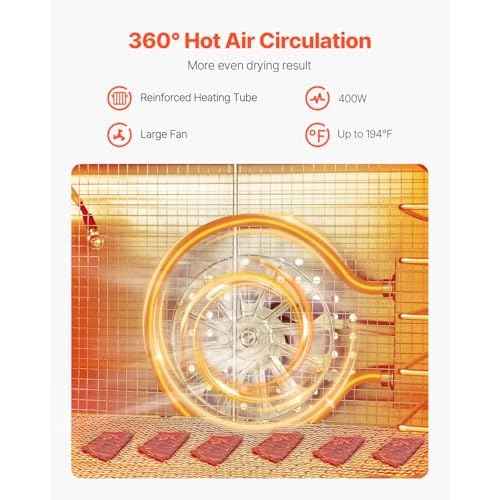 VEVOR Food Dehydrator Machine, 8 Stainless Steel Trays, 400W Electric Food Dryer with Adjustable Temperature & 24-Hour Timer, Freeze Dryer for Jerky, Meat, Fruit, Vegetables, Herbs, Dog Treats