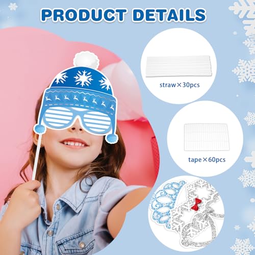 KALEFO 30Pcs Hello Winter Photo Booth Props Winter Wonderland Party Decorations Snowflake Photo Booth Props Kit Wedding Ho...