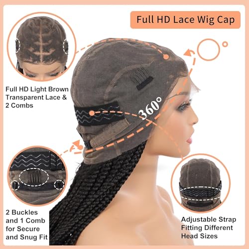 360¡Æ HD Full Lace Knotless Braided Wigs for Women Box Braid Wig with Baby Hair Braided Lace Front Wigs Premium Synthetic Braid Wig Long Black 36"