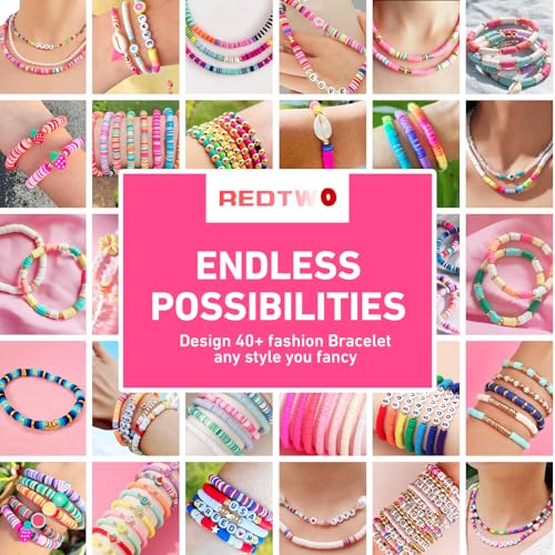 Redtwo 5100 Clay Beads Bracelet Making Kit, Flat Preppy Beads for Friendship Jewelry Making,Polymer Heishi Beads with Char...