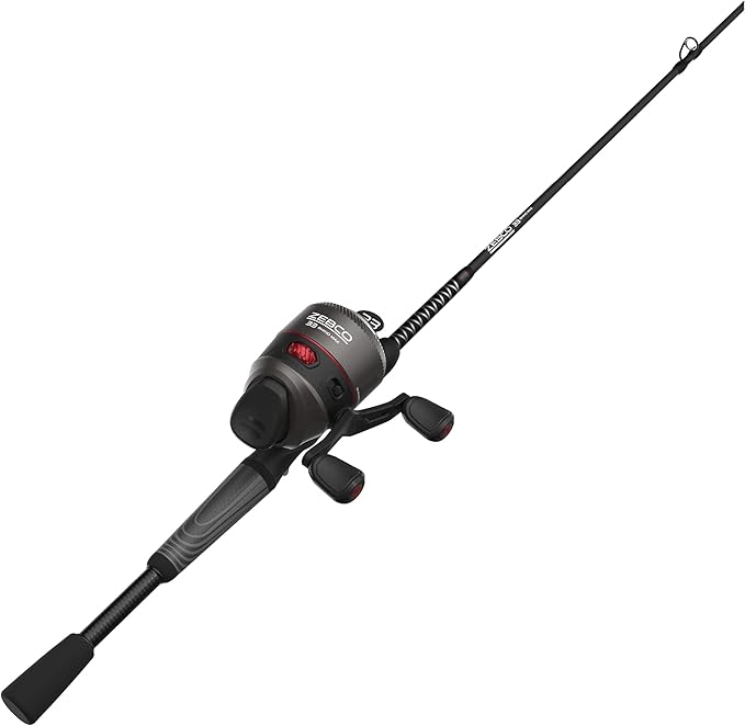Zebco 33 Rhino Tough Spincast Reel and 2-Piece Fishing Rod Combo, Durable E-Glass Rod with ComfortGrip Handle, Quickset An...