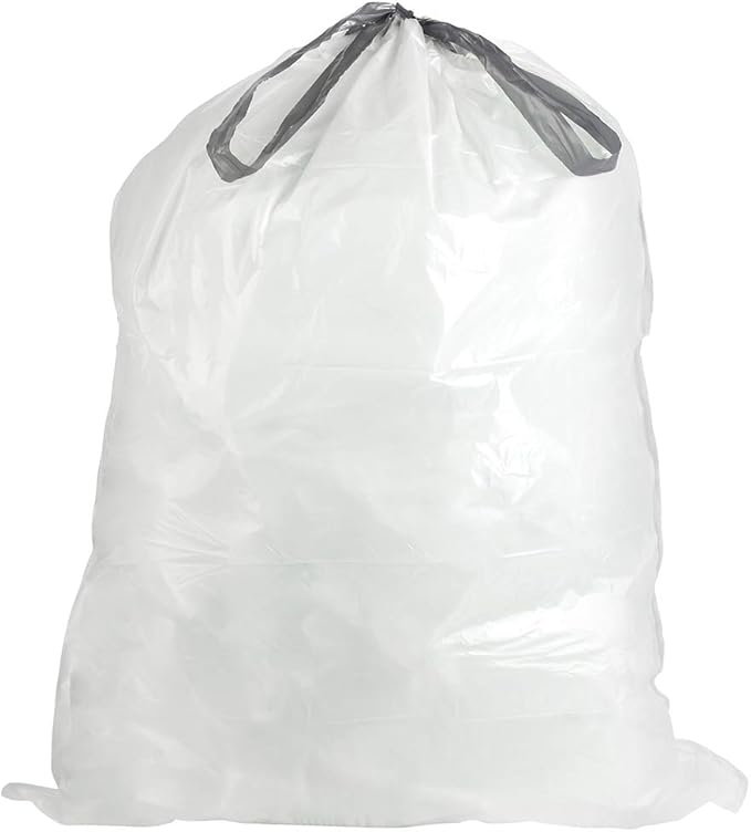 Plasticplace Custom Fit Trash Bags, Compatible with Simplehuman Code R (100 Count) White Drawstring Garbage Liners 2.6 Gallon/ 10 Liter 16.5" x 18"