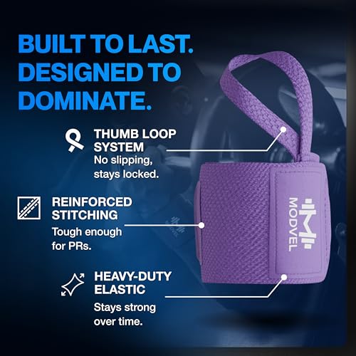Modvel Adjustable Wrist Wraps for Gym & Lifting ? Thick, Breathable Support Straps for Wrist Stability, Comfort & Grip ? Ideal for Weight Training, CrossFit & Gym Workouts ? Lavender (2-Pack)