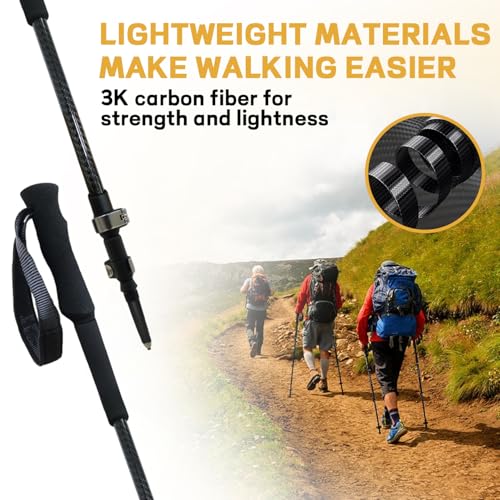 Hiking Poles 2 Pc - Collapsible Lightweight Carbon Fiber Trekking Poles, Adjustable & Telescopic for Backpacking, EVA Swea...