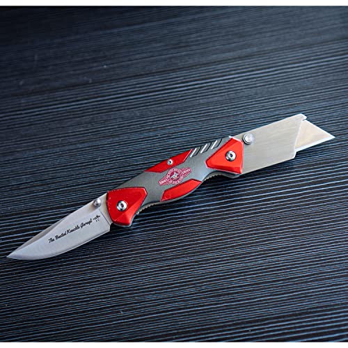 Busted Knuckle Garage - Manual Folding Knife and Multi-Tool - Stainless Steel Blade and Replaceable Razor Blade, Red and S...