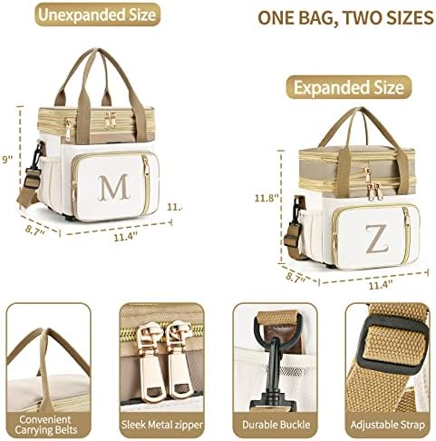 LOKASS Personalized Lunch Bag for Women Work, 16L Initial Insulated Lunch box for Adult/Womens Gift, Leakproof Personalized Gift Lunchbag with Adjustable Shoulder Strap, Cooler Bag Beige - T