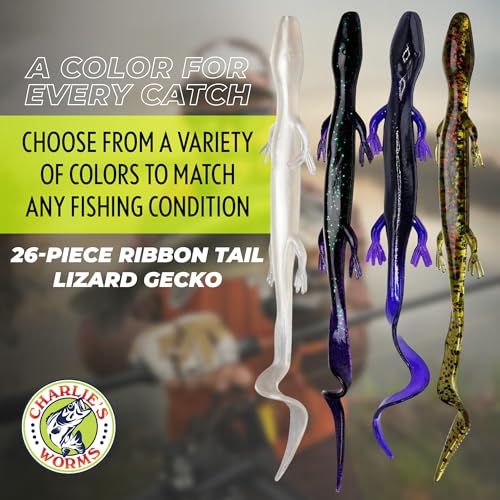 Charlie's Worms Bass Lures Freshwater Fishing Lure - Scented Artificial Softbait for Freshwater & Saltwater Bass Fishing, ...