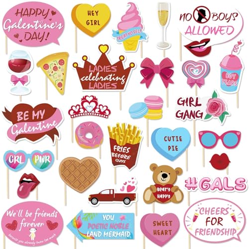30PCS Galentine's Day Photo Booth Props 2026 Be My Galentine Valentine's Ideas Supplies Girls Gathering Friendship Theme P...